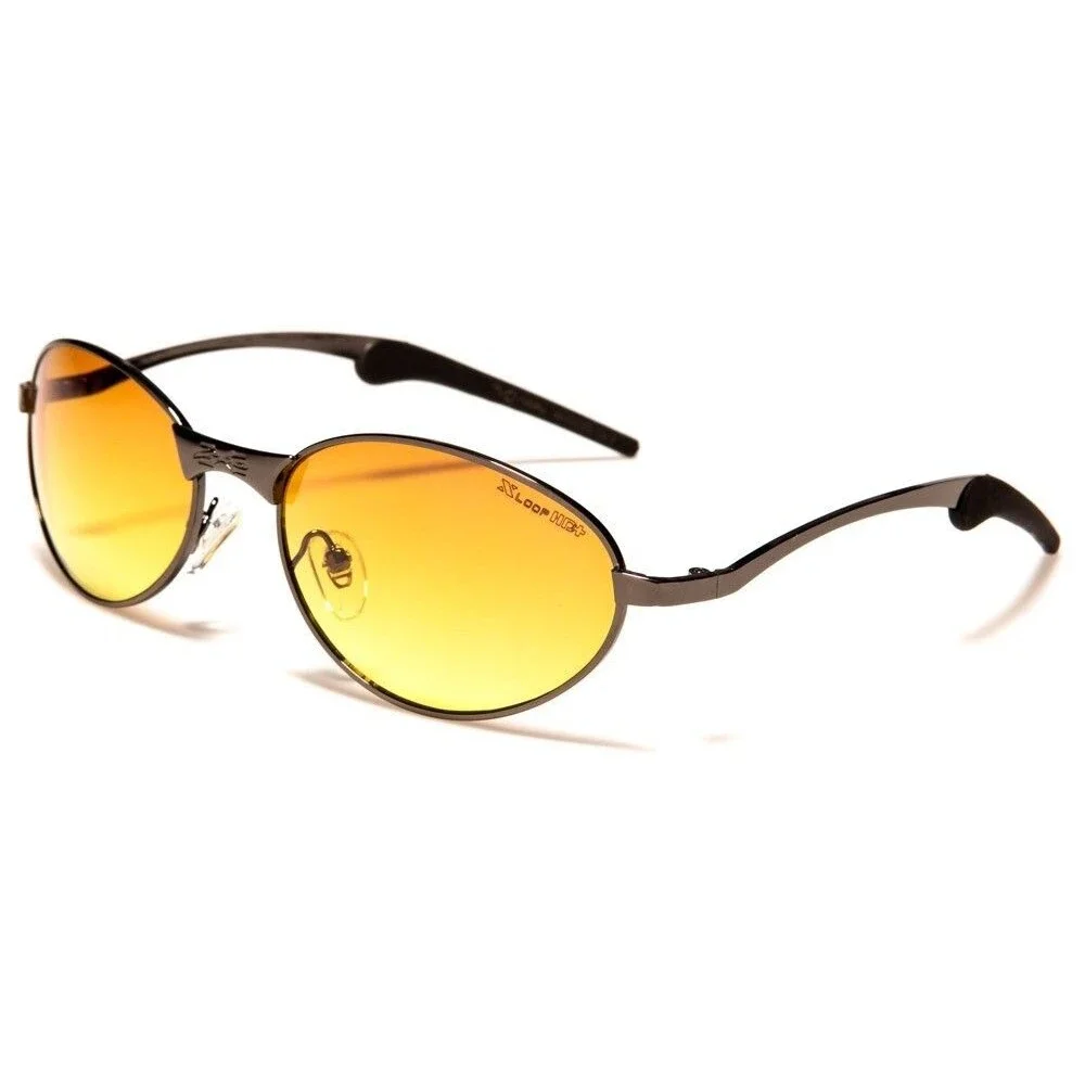 Brown High-Definition Lens Driving Gunmetal Stylish Metal Oval Sunglasses